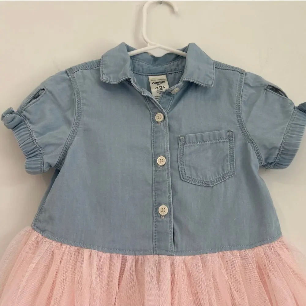 OshKosh B'gosh Denim & Pink Tulle Dress, Toddler Girl Size 2T